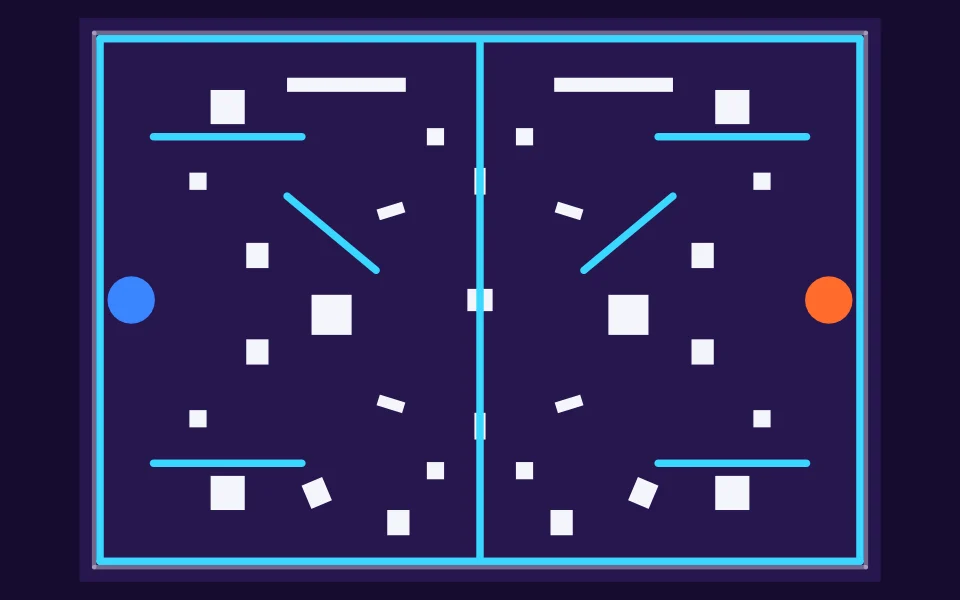 Overhead plan of Blacklight: cover, paths and both teams' start points