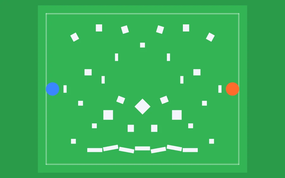 Overhead plan of Speedball Field: cover, paths and both teams' start points