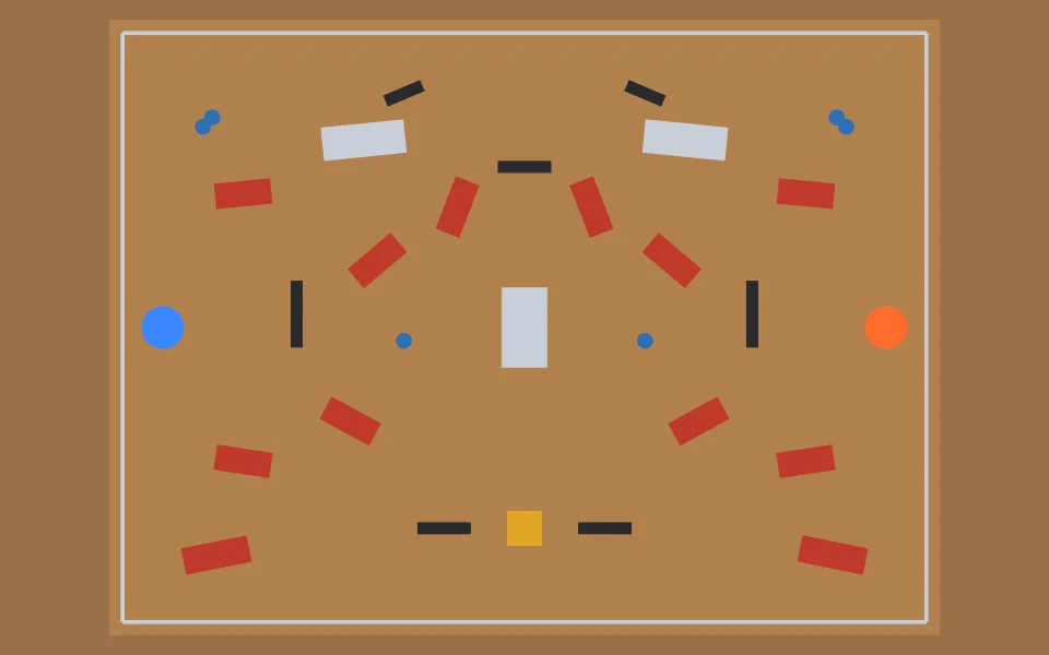 Overhead plan of Junkyard: cover, paths and both teams' start points