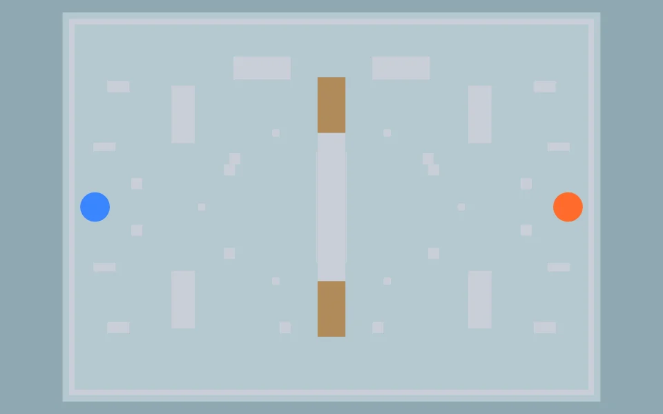 Overhead plan of Warehouse: cover, paths and both teams' start points